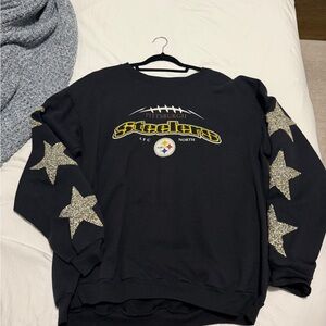 LF Black Pittsburgh Steelers Crewneck with Gold Glitter Stars